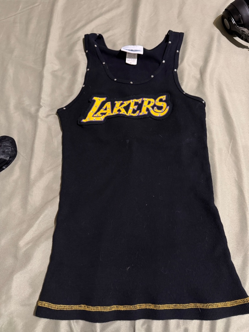 Black Lakers Ribbed Tank Top with Stud-Accent Straps